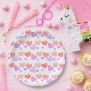 illusima Rainbow Pink, Purple Love Hearts Party Paper Plate