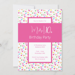 illusima Rainbow Stars Girls 10th Birthday Invitation
