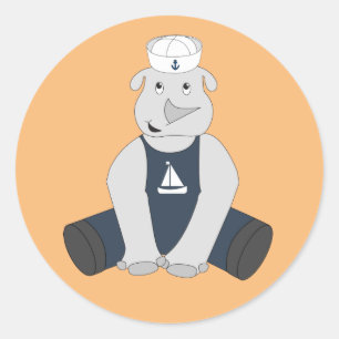 illusima Rhino Sailor Orange Classic Round Sticker