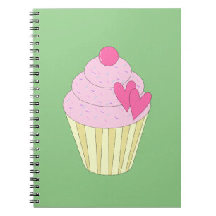 illusima Strawberry Cupcake - Green Background Notebook