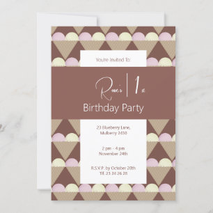 illusima Strawberry Vanilla Icecream 1st Birthday Invitation