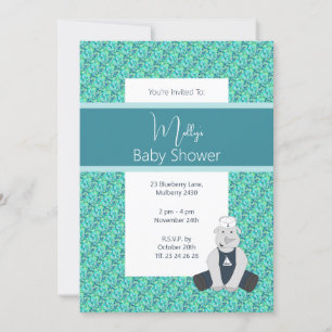 illusima Turquoise Floral Sailor Rhino Baby Shower Invitation