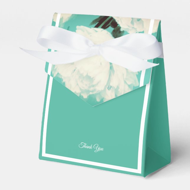 illusima White Peony Flowers Thank You Favour Box (Front Side)