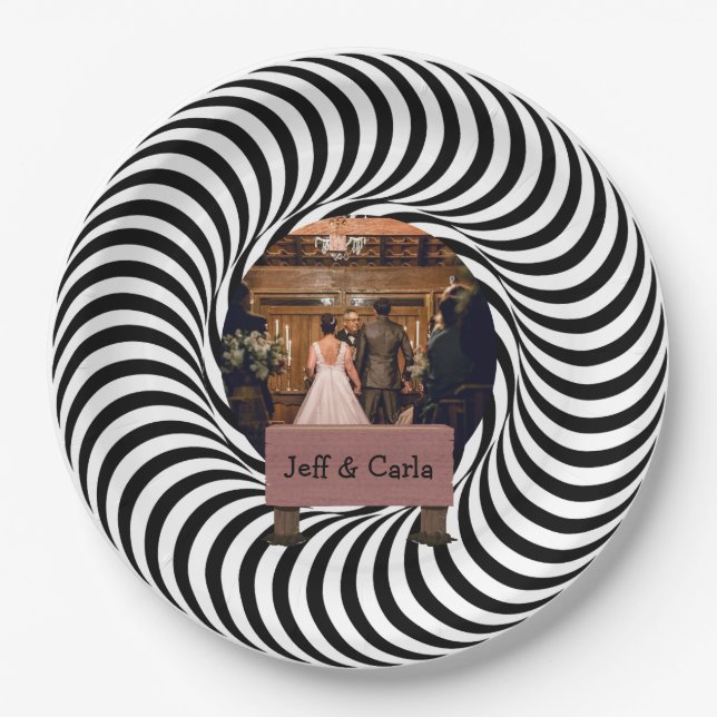 illusion 3D married Custom Dog Photo  Paper Plate (Front)