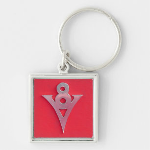 Illusion Chrome V8 Emblem on Red Leather Key Ring