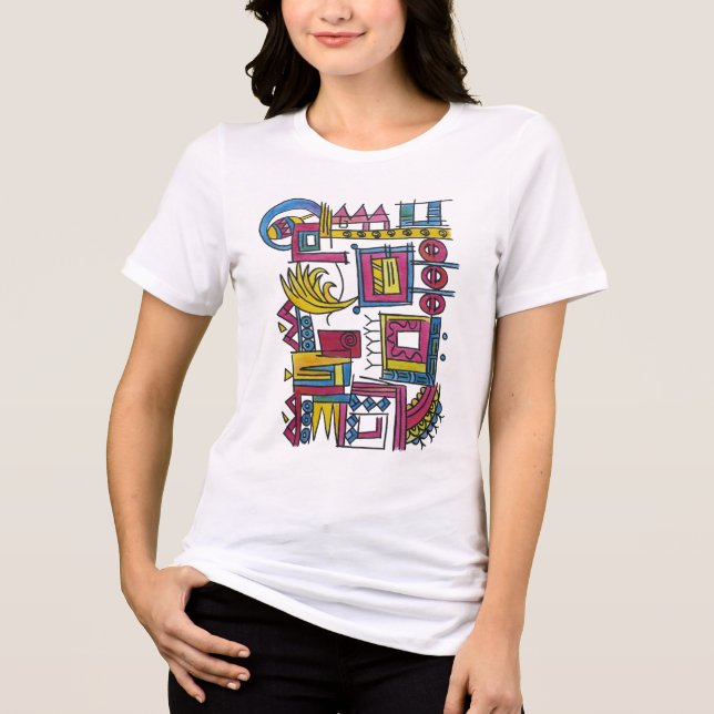 Illusory-Whimsical Hand Painted Abstract Art Tri-Blend Shirt (Front)
