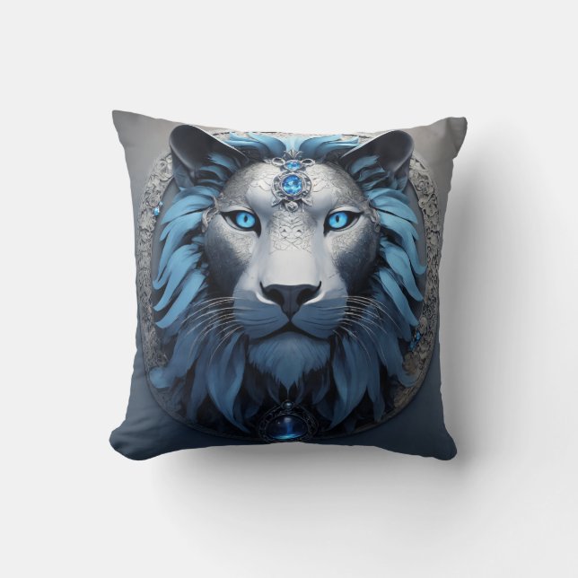 illustrate a geometric lion head in isometric styl cushion (Front)