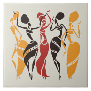 Illustrated African dancers background Tile