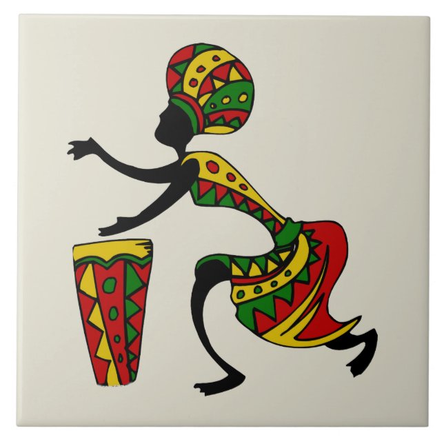 Illustrated African Drummer Tile (Front)