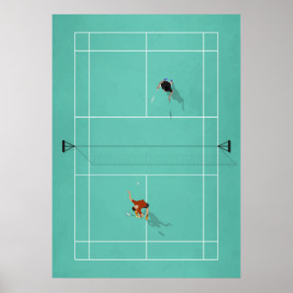 Illustrated Badminton Court from above Poster