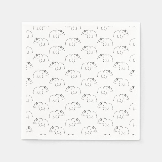 Illustrated Bear Pattern CUSTOM BACKGROUND COLOR Napkin (Front)