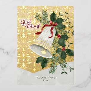 Illustrated Bell Christmas Gold Foil Holiday Card