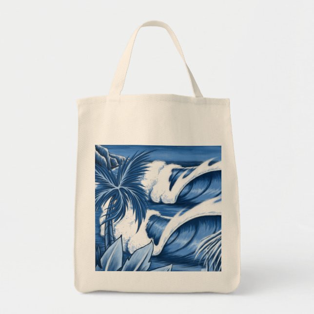 Illustrated Big Wave Tote Bags (Front)