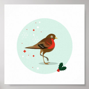 Illustrated Bird in Winter Poster