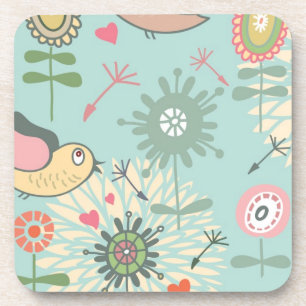 Illustrated Birds and Spring Flowers Coaster