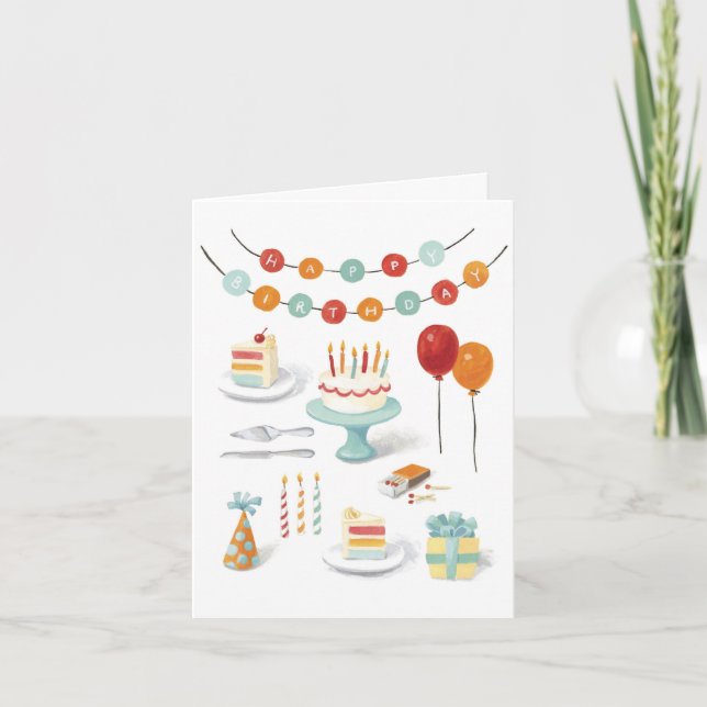 Illustrated Birthday Cake Birthday Greeting Card (Front)
