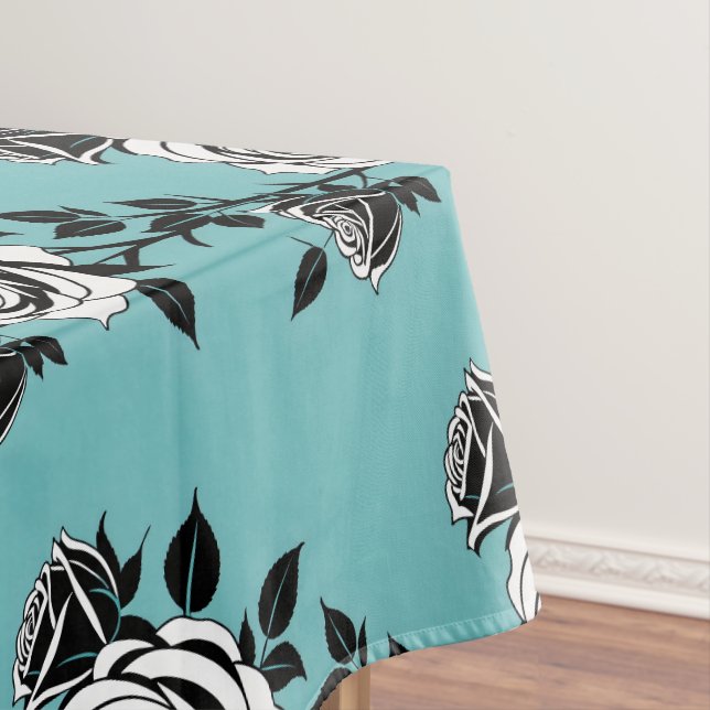 Illustrated Black And White Roses  Tablecloth (In Situ)