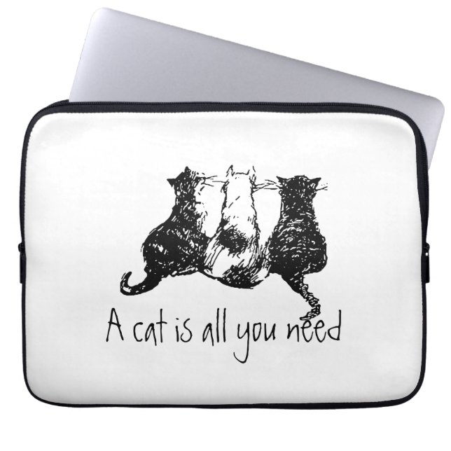 Illustrated Black cats A cat is all you need Laptop Sleeve (Front)