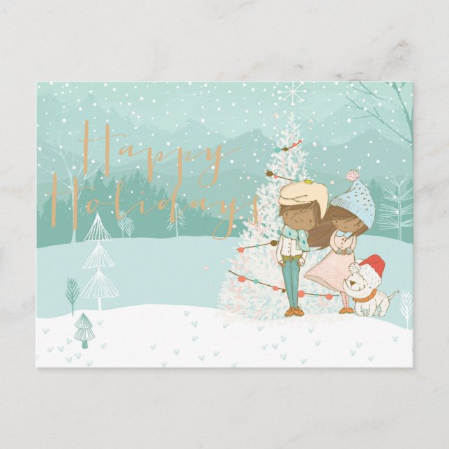 Illustrated Black Children Winter Greeting Card (Front)