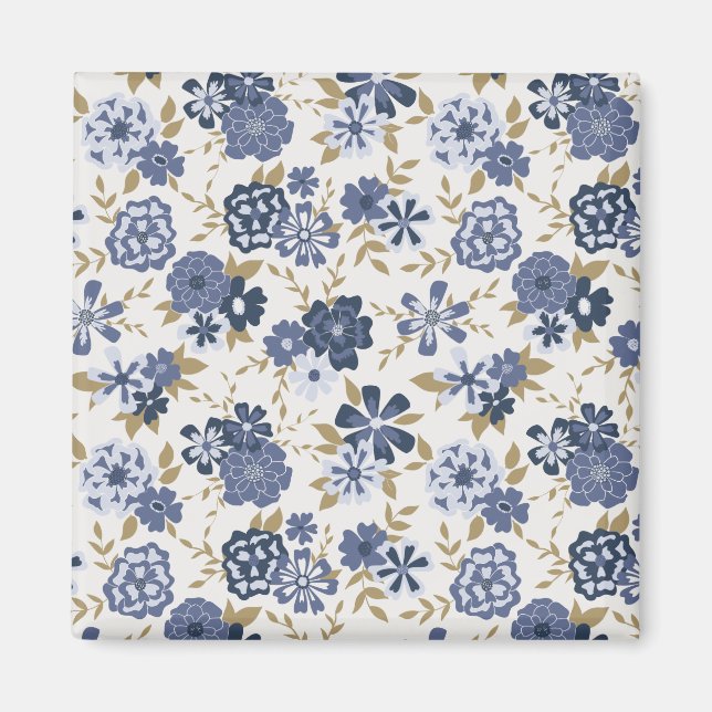  Illustrated Blue Vector Flowers Vines Botanical Magnet (Front)