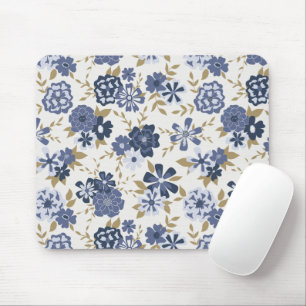 Illustrated Blue Vector Flowers Vines Mouse Pad