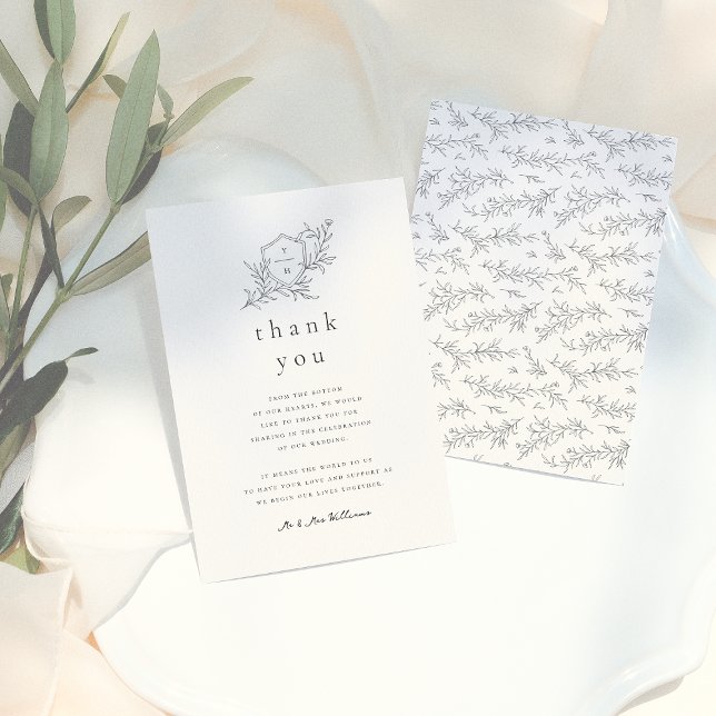 Illustrated Botanical Floral Black & Cream Wedding Thank You Card (Creator Uploaded)