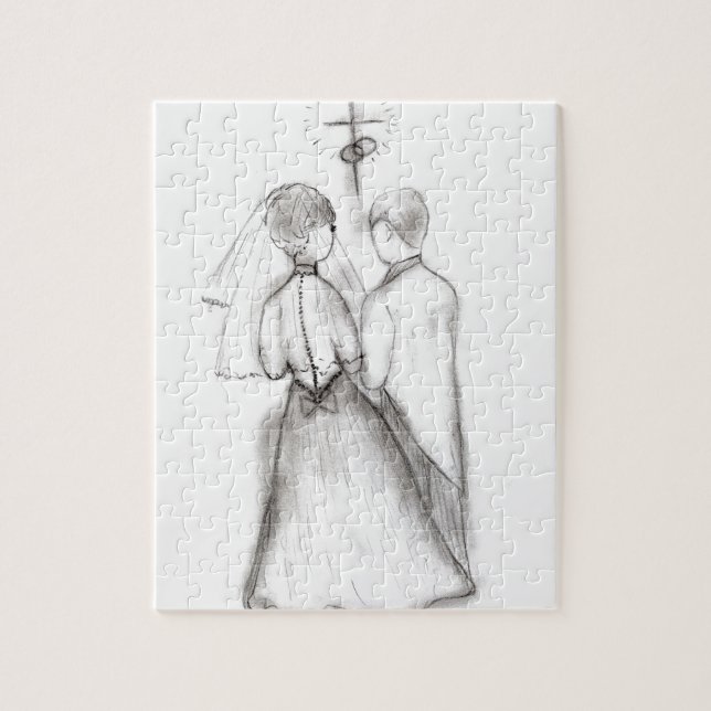 Illustrated Bride and Groom Jigsaw Puzzle (Vertical)