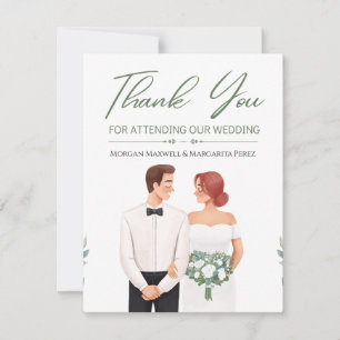 Illustrated Bride and Groom Watercolor Wedding Tha Invitation