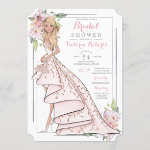 Illustrated Bride Floral Bridal Shower Invitation