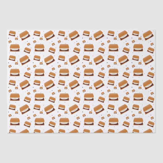 Illustrated Brown White Smiling Smore Pattern Tissue Paper (Front)