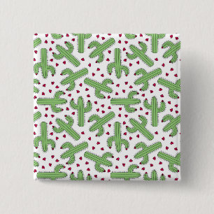 Illustrated Cactus & Pink Flowers Pattern 15 Cm Square Badge