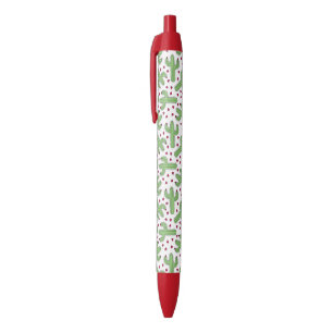 Illustrated Cactus & Pink Flowers Pattern Black Ink Pen