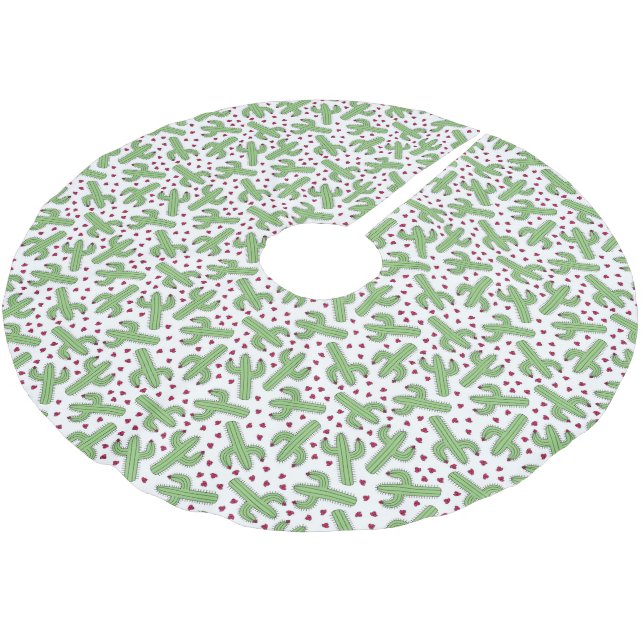 Illustrated Cactus & Pink Flowers Pattern Brushed Polyester Tree Skirt (Angled)