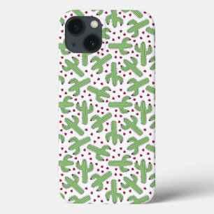 Illustrated Cactus & Pink Flowers Pattern iPhone 13 Case