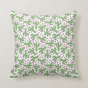 Illustrated Cactus & Pink Flowers Pattern Cushion