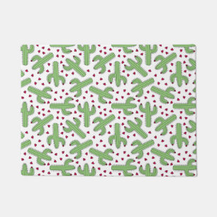 Illustrated Cactus & Pink Flowers Pattern Doormat