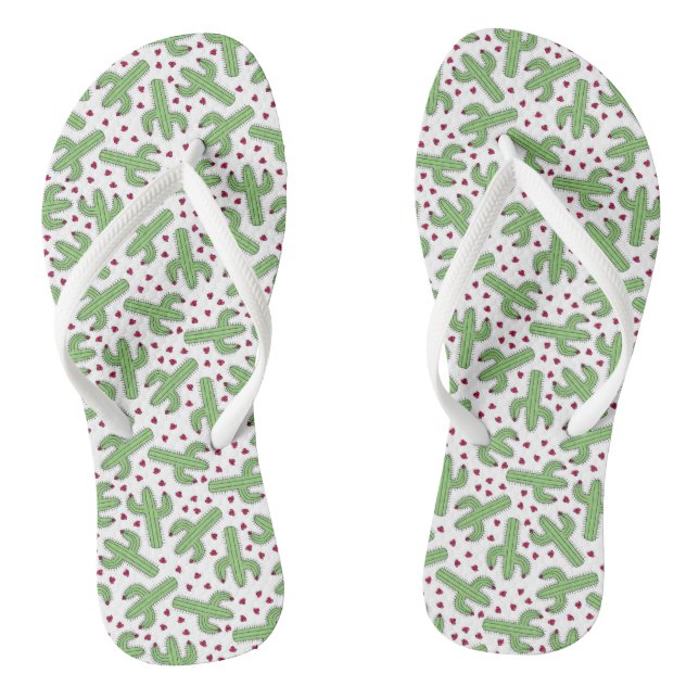 Illustrated Cactus & Pink Flowers Pattern Jandals (Footbed)