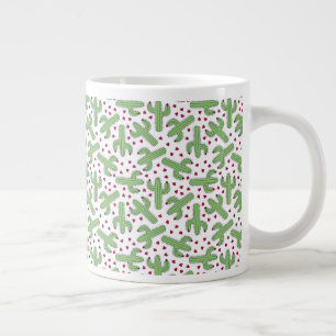 Illustrated Cactus & Pink Flowers Pattern Large Coffee Mug