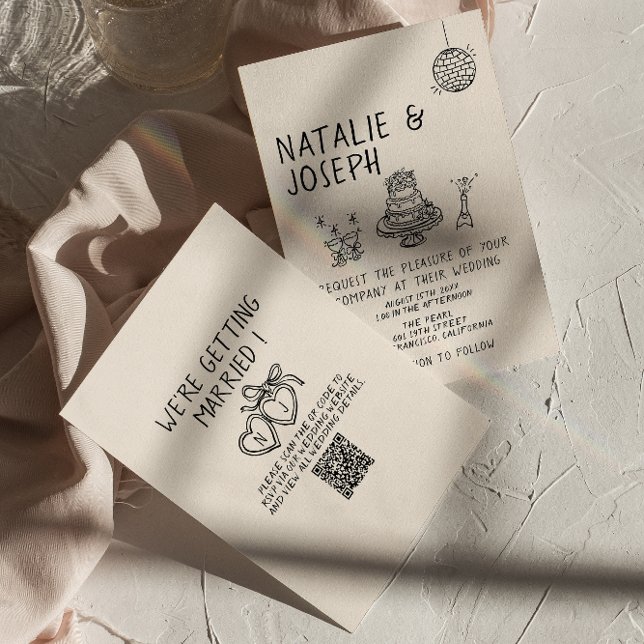 Illustrated Cake Quirky Suite QR Code Fun Wedding Invitation (Creator Uploaded)