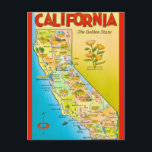 Illustrated California State Postcard<br><div class="desc">A vintage, colourfully illustrated postcard greeting from California repurposed!</div>
