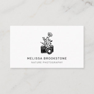 Illustrated Camera And Flowers Nature Photography Business Card