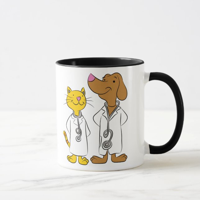 Illustrated cat and dog vets mug (Right)