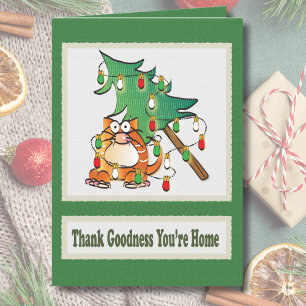 Illustrated Cat Cartoon Christmas Card 