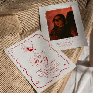 Illustrated Cheers To Thirty 30th Photo Birthday Invitation