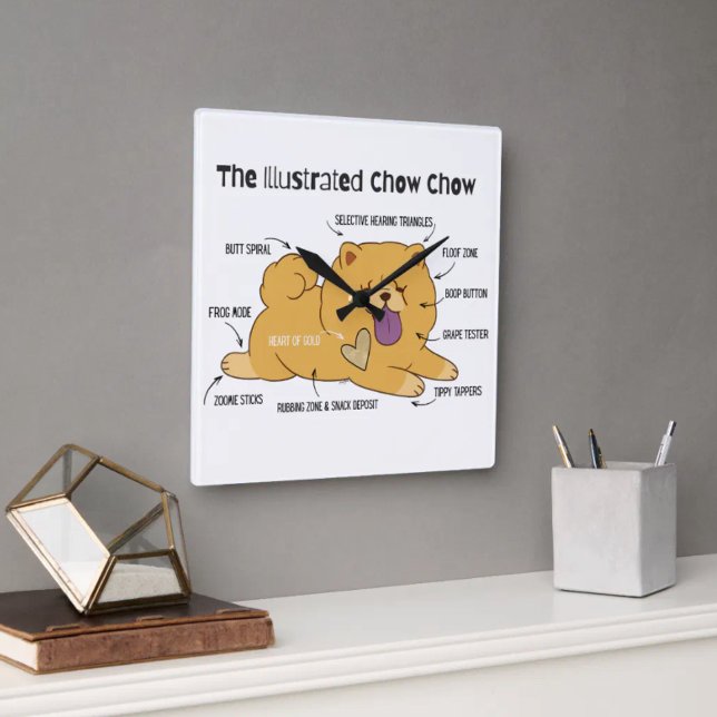 ILLUSTRATED CHOW  SQUARE WALL CLOCK (Creator Uploaded)