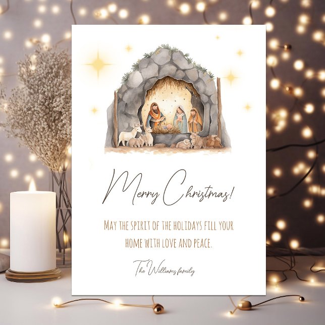 Illustrated Christmas Card Nativity Scene (Illustrated Nativity Scene Christmas Card with personalized text)