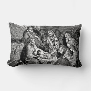Illustrated Christmas Nativity Scene Lumbar Cushion