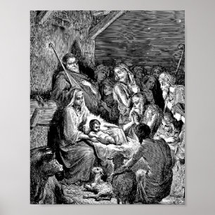 Illustrated Christmas Nativity Scene Poster