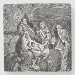 Illustrated Christmas Nativity Scene Stone Coaster