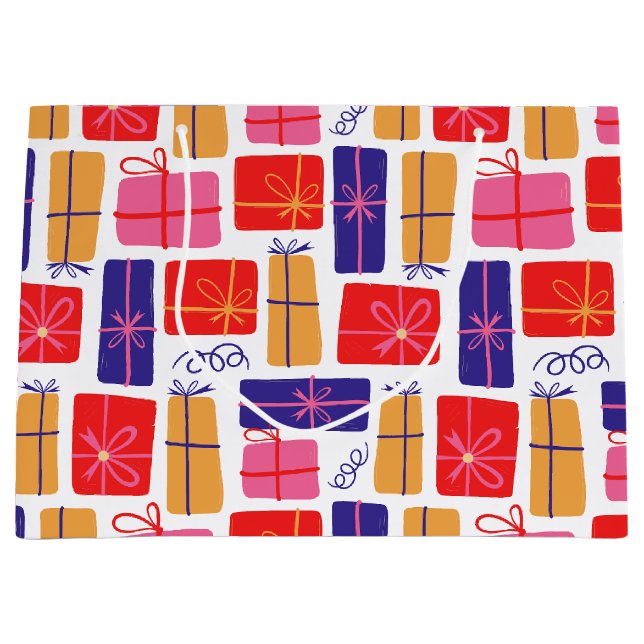 Illustrated Christmas Present  Large Gift Bag (Front)